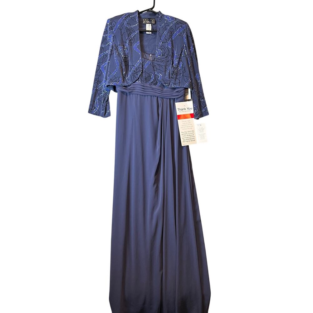 Alex Evenings 2 Piece Dress Set 8‎ Glitter Sparkle Modest Floral Periwinkle New